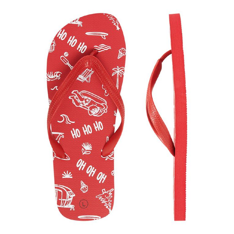H&H Men's Christmas Jandals, Red, hi-res