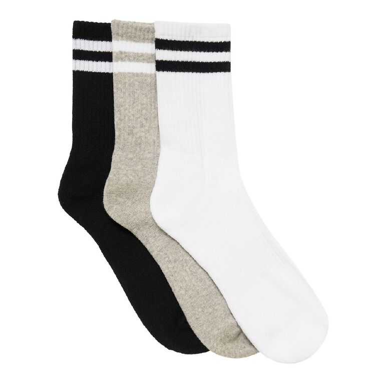 Active Intent Men's Striped Half Crew Socks 3 Pack, White, hi-res