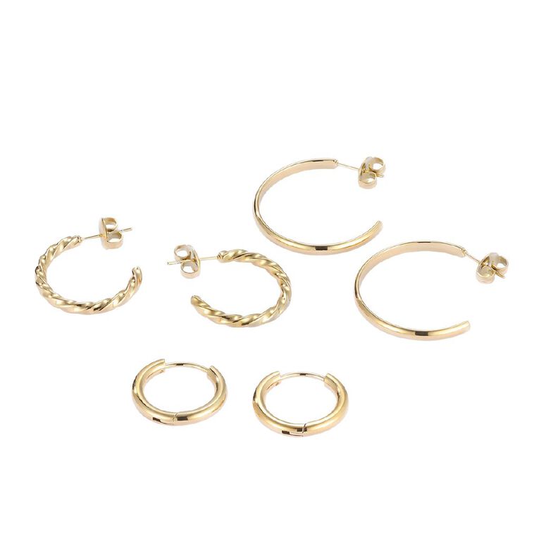 Waterproof Premium Sleeper Twisted Earrings 3 Pairs, , hi-res