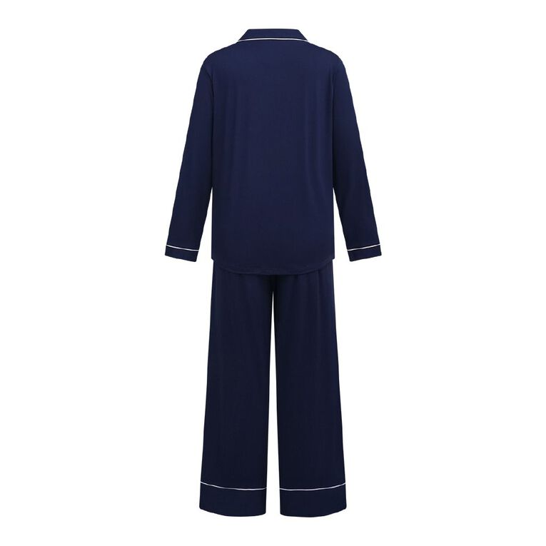 H&H Women's Comfy Button Up Pyjama Set, Blue Dark, hi-res