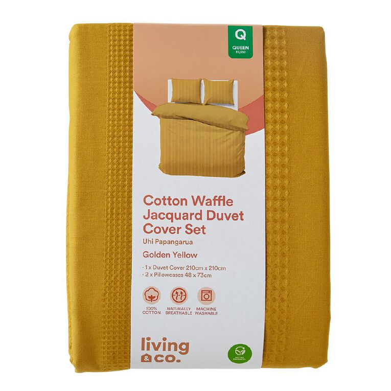 Living & Co Cotton Waffle Duvet Cover Set Golden Yellow Mid Yellow Mid