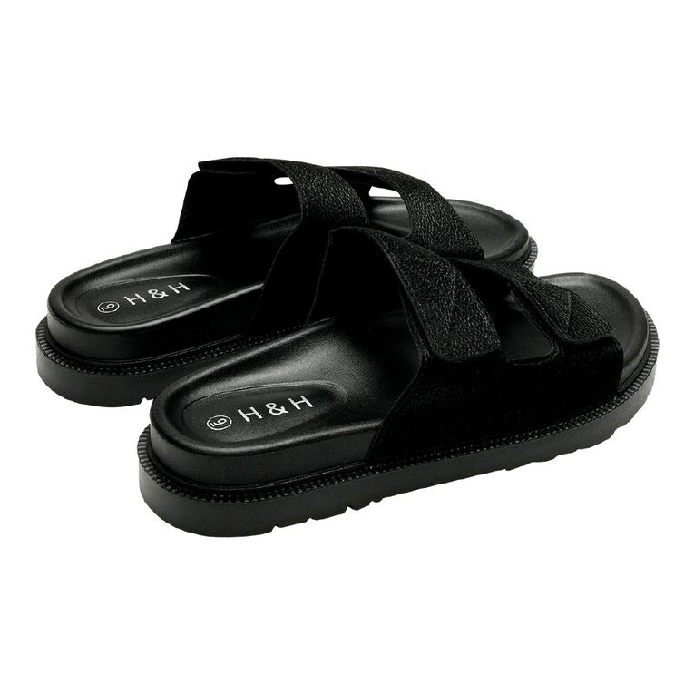 H&H Women's Alissa Double Strap Sandals, Black, hi-res