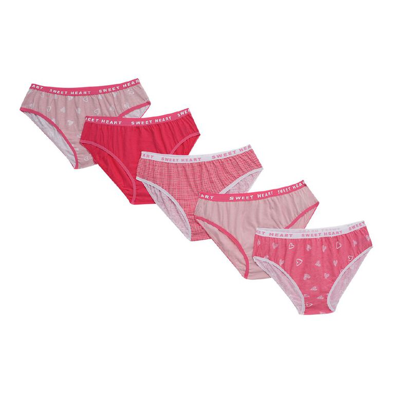 H&H Girls' Attached Elastic Briefs 5 Pack, Red Mid, hi-res