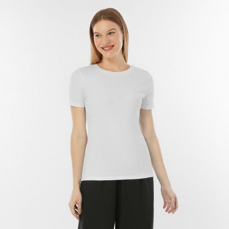 H&H Women's Short Sleeve Ballet Sleeve Rib Top, White, hi-res