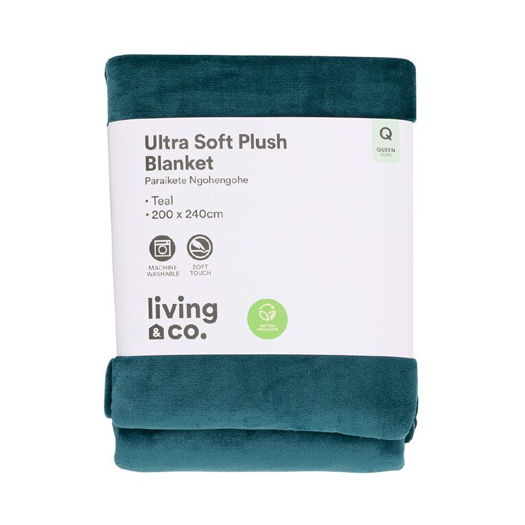 Living & Co Ultra Soft Plush Blanket Teal Queen, , hi-res