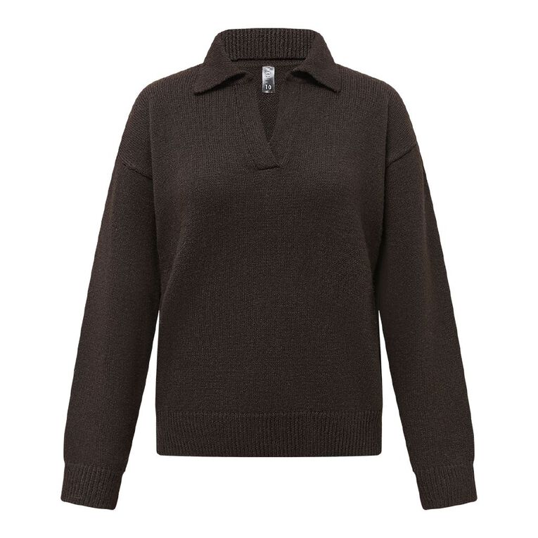 H&H Women's Collared Jumper, Brown Dark, hi-res