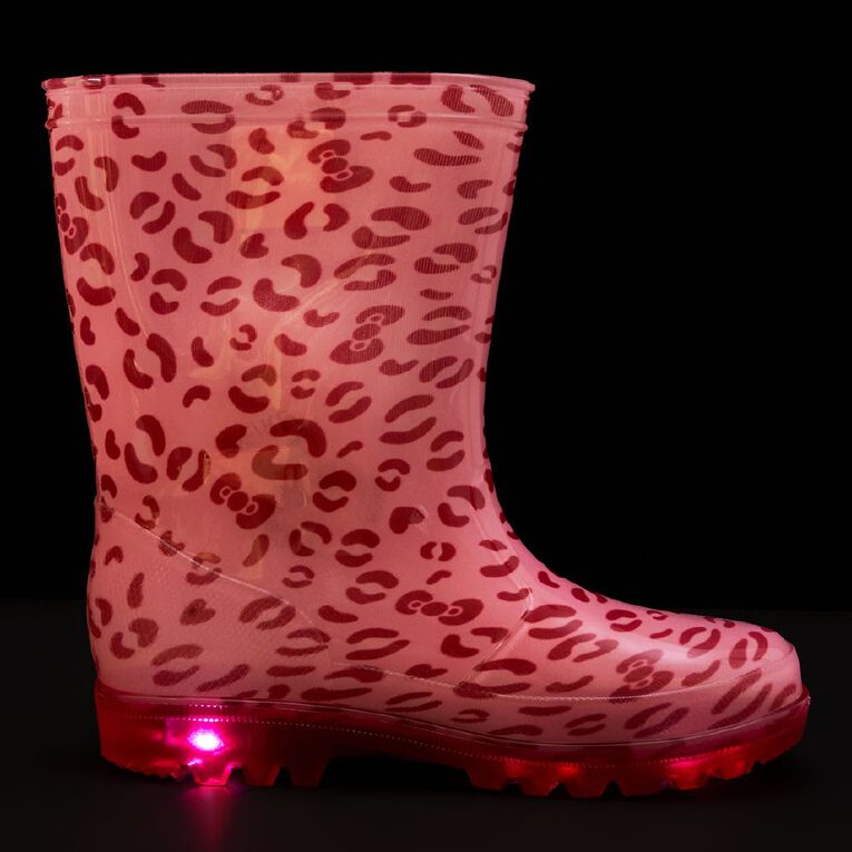 Young Original Senior Kids' Printed Light Up Gumboots, Pink, hi-res