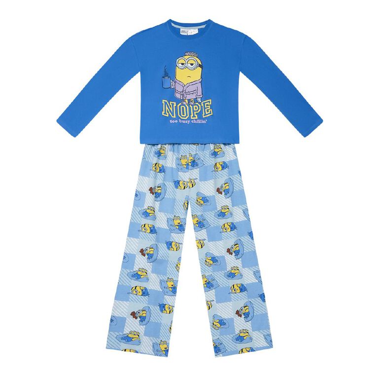 Minions Girls' Long Sleeve Knit Pyjama Set, Blue Mid, hi-res