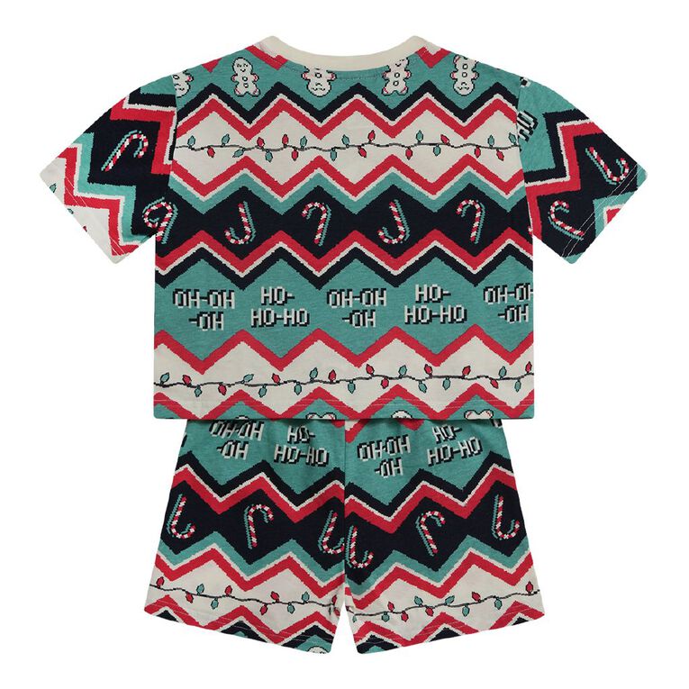 H&H Boys' Christmas Tee and Short Pyjama Set, Green Light, hi-res