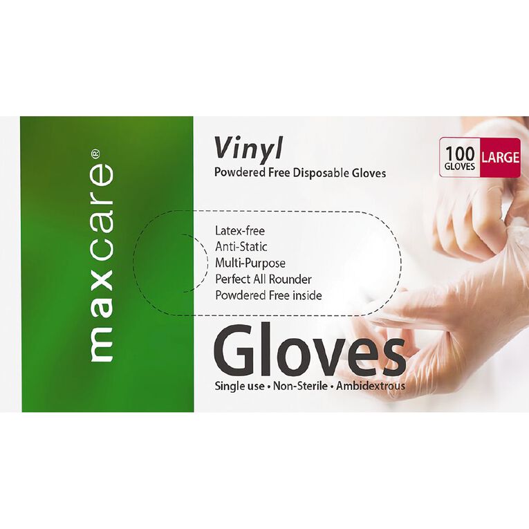 Maxcare Powder Free Multi Purpose Vinyl Gloves Clear 100 Pack