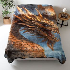 Living & Co 400gsm Mink Feel Blanket Dragon Multi-Coloured Queen