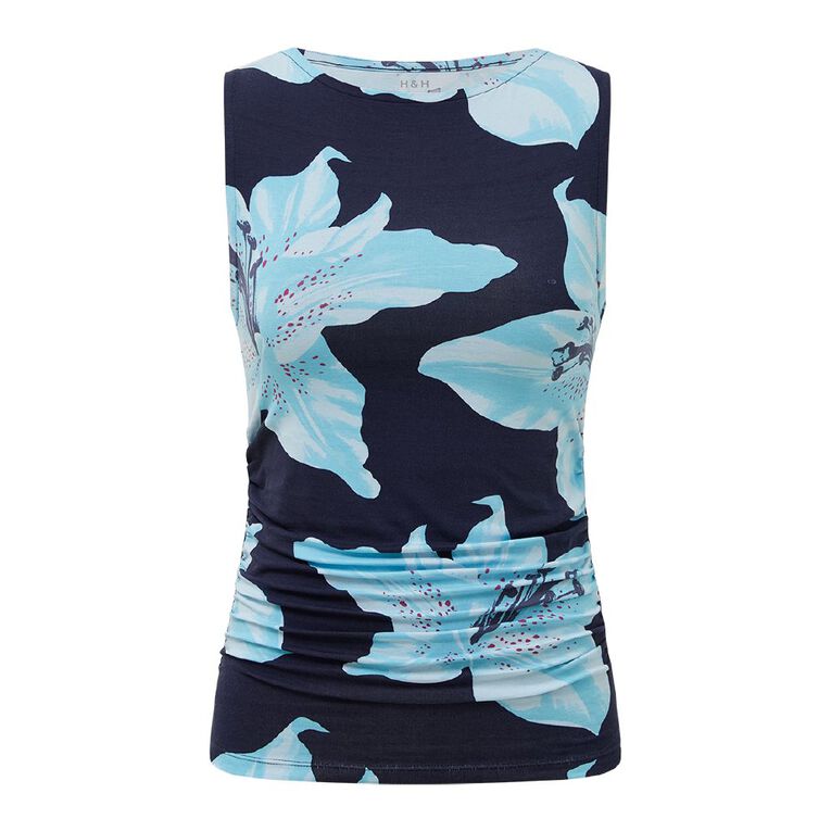 H&H Women's Contour Print Boat Neck Top, Blue Dark, hi-res