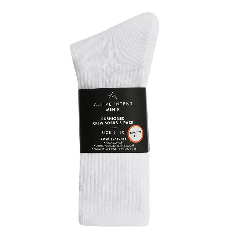 Active Intent Men's Cushioned Crew Socks 5 Pack, White, hi-res