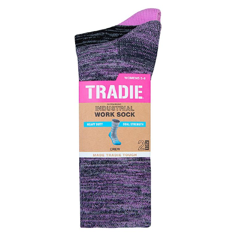 Tradie Women's Crew Socks 2 Pack, Pink, hi-res