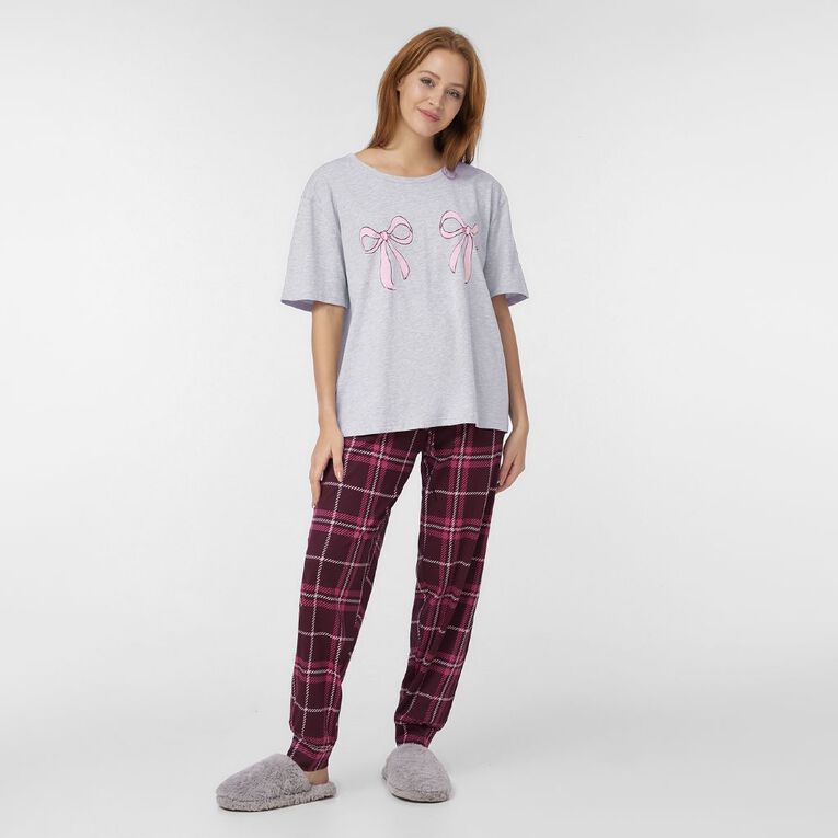 H&H Women's Tee and Cuffed Pant Knit Pyjama Set, Purple Dark, hi-res