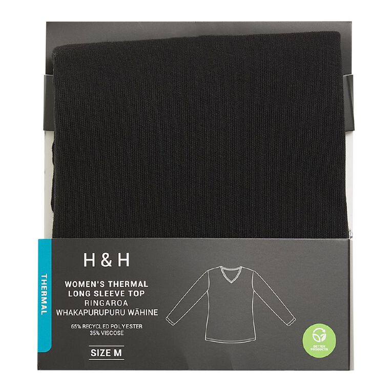 H&H Women's Long Sleeve Thermal Top, Black, hi-res