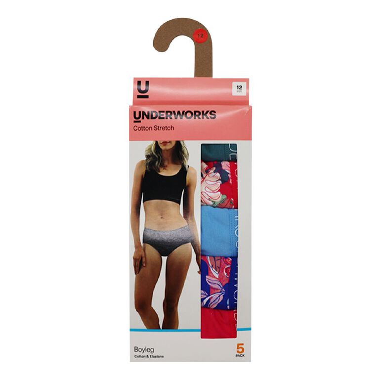 Underworks Women's Boyleg Briefs 5 Pack, Blue/Pink, hi-res