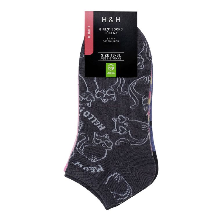 H&H Girls' Jacquard Liner Socks 5 Pack, Purple Mid, hi-res