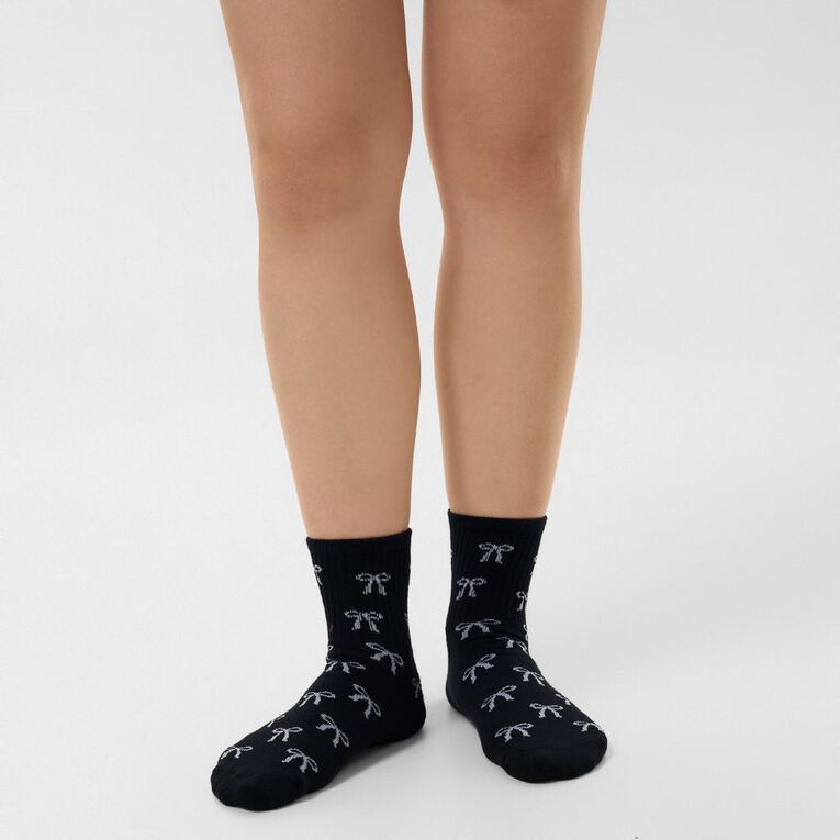 H&H Women's Ribbed Jacquard Socks 3 Packs, Black, hi-res