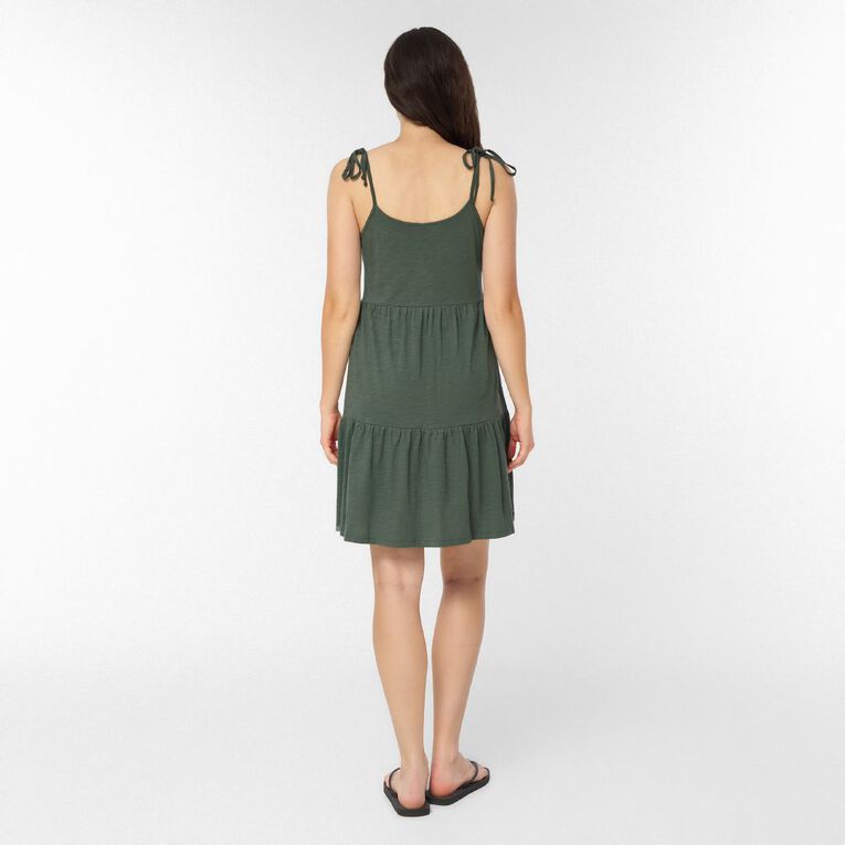 H&H Women's Tiered Slub Mini Dress, Green Dark, hi-res