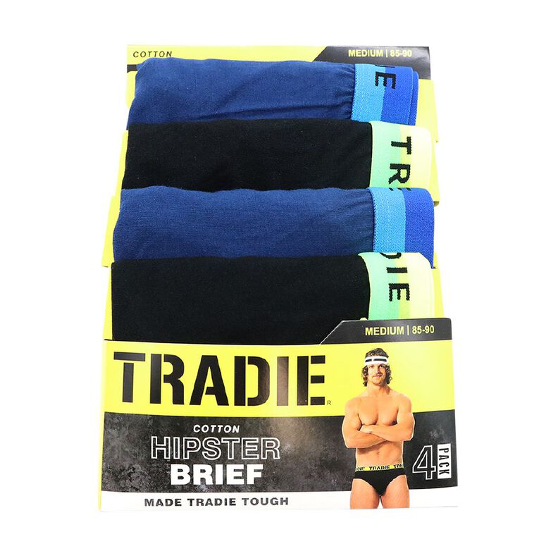 Tradie Men's Briefs 4 Pack, Black/Blue, hi-res