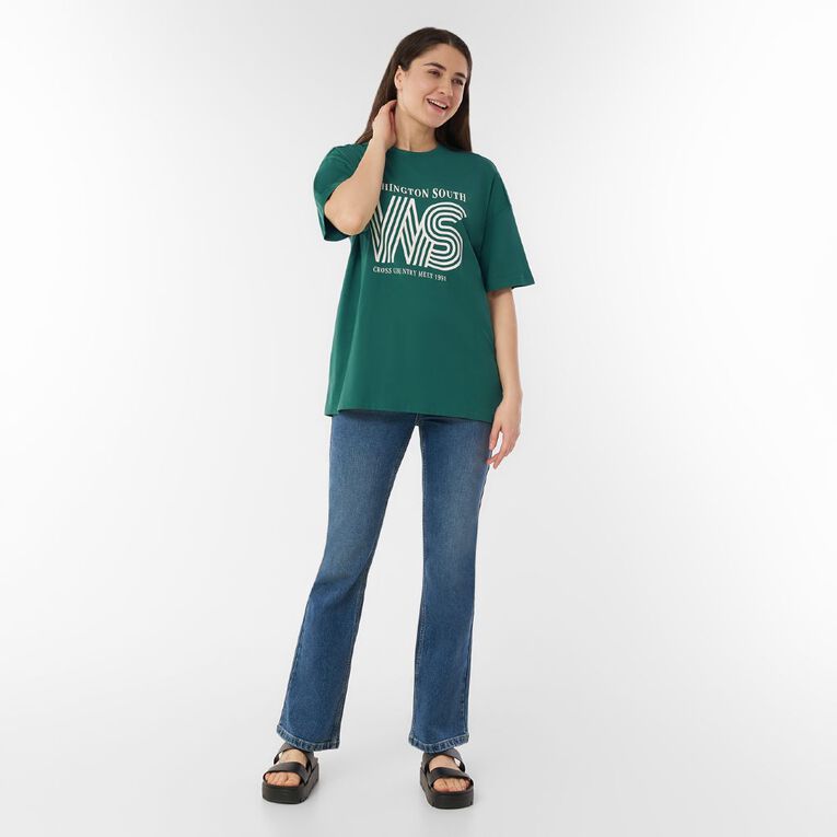 H&H Women's Short Sleeve Boyfriend Graphic Tee, Green Mid, hi-res