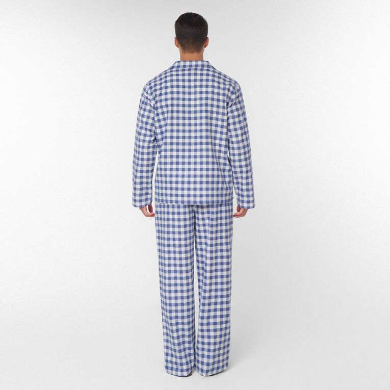 H&H Men's Button Up Flanelette Pyjama Set, Blue Mid, hi-res
