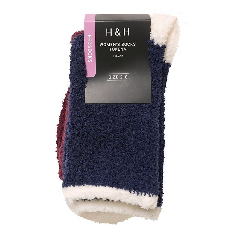 H&H Women's Cosy Bed Socks 2 Pack, Blue Dark NVY/FIG, hi-res