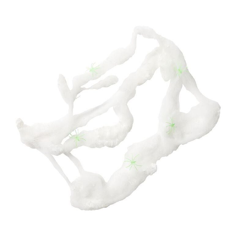Scarehouse Recycled Polyester Cobweb with Glow-In-The-Dark Spiders, , hi-res