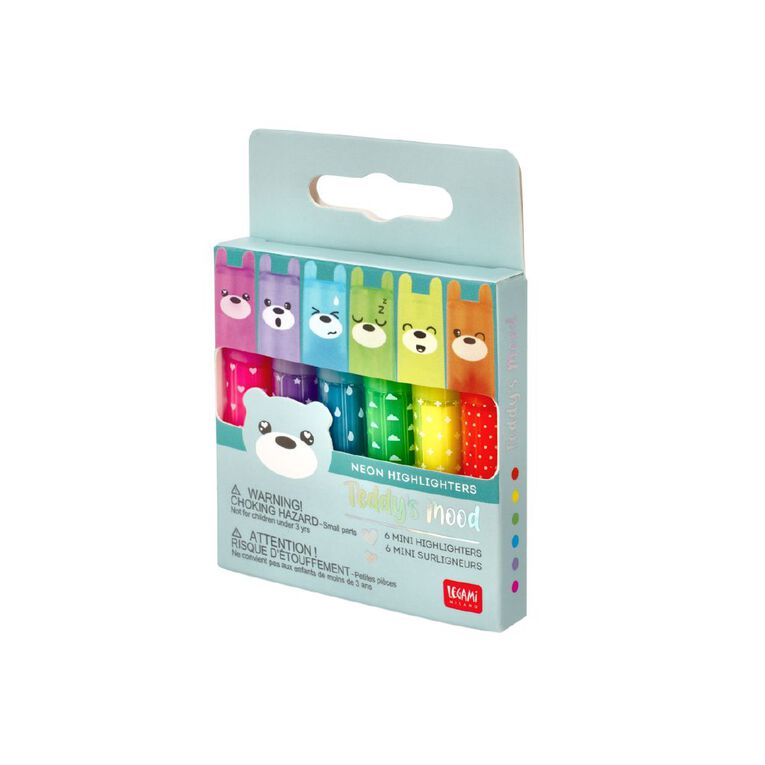 Legami Set of 6 Mini Highlighters Teddy's Mood Teddy Bear, , hi-res