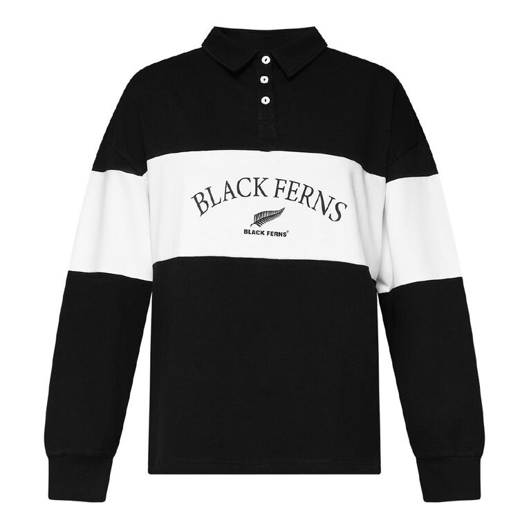 Black Ferns Women's Long Sleeve Polo, Black, hi-res