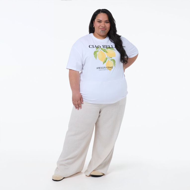 H&H Women's Plus Short Sleeve Boyfriend Print Tee, White, hi-res