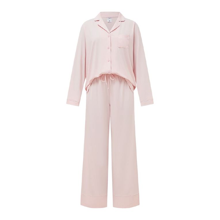 H&H Women's Comfy Button Up Pyjama Set, Pink Light, hi-res