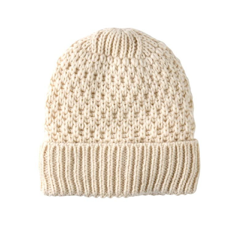 H&H Women's Texture Lined Beanie, Cream, hi-res