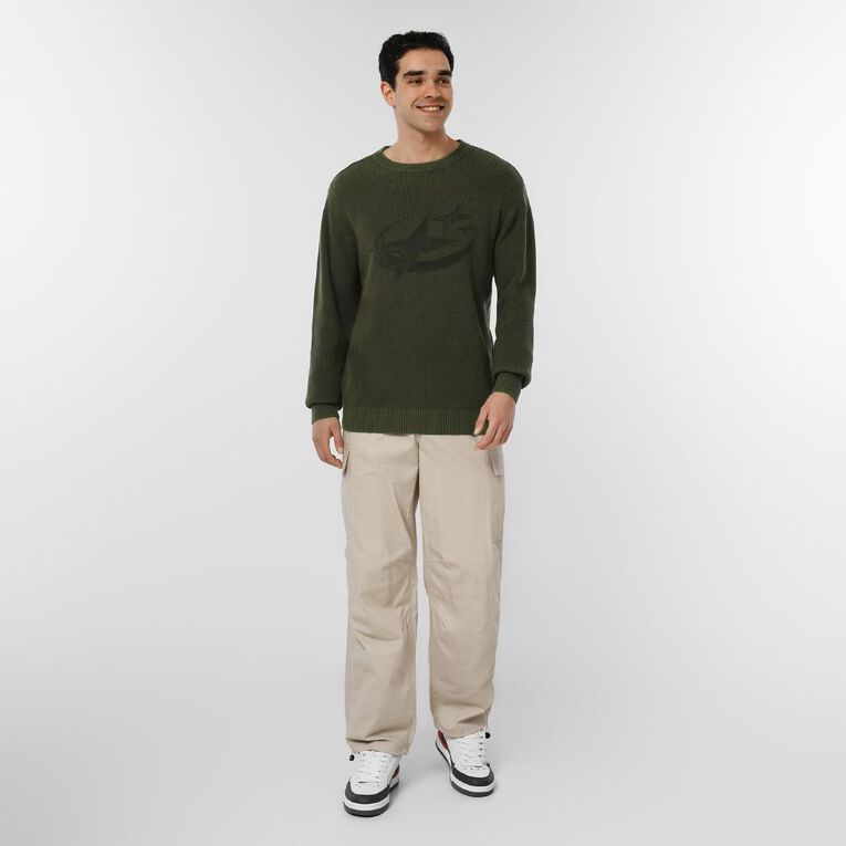 Garage Men's Graphic Print Crew Knitwear, Green Dark, hi-res