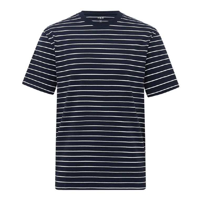 H&H Men's Regular Fit YD Stripe Tee, Navy/White, hi-res