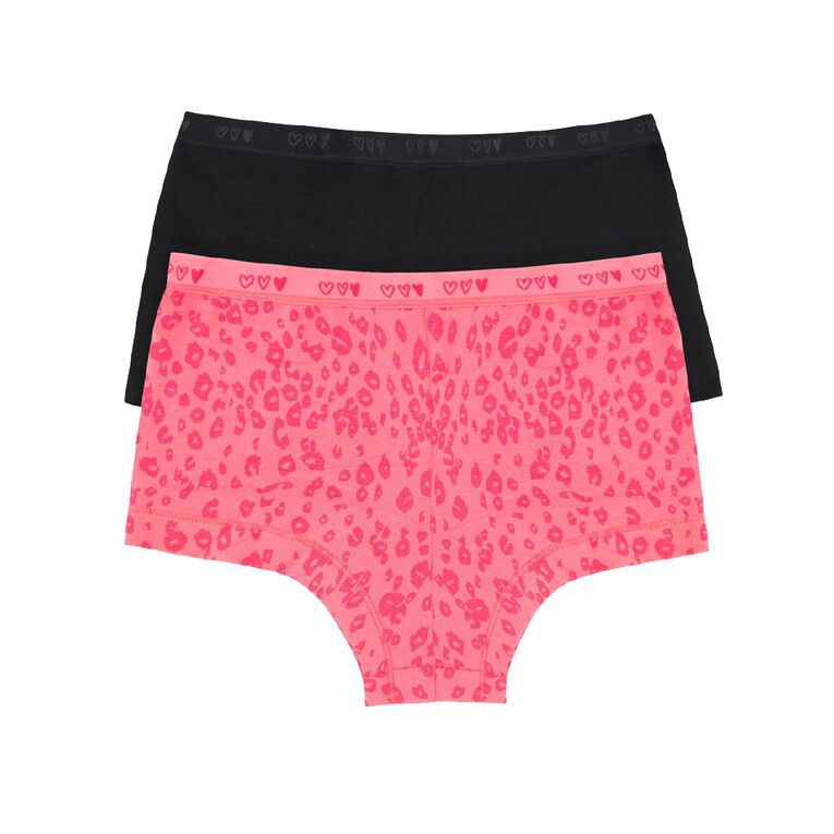 Love Luna Teen First Period Shortie 2 Pack, Black/Pink, hi-res