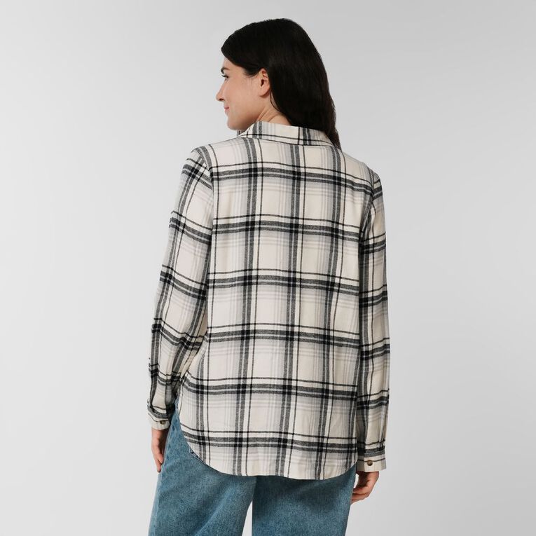 H&H Women's Long Sleeve Flannel Check Shirt, White/Blue, hi-res