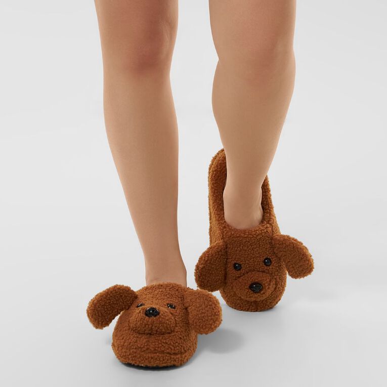 H&H Women's Teddy Scuff Slippers, Brown Mid, hi-res