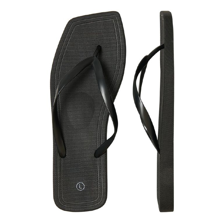 H&H Women's Square Toe Jandals, Black, hi-res