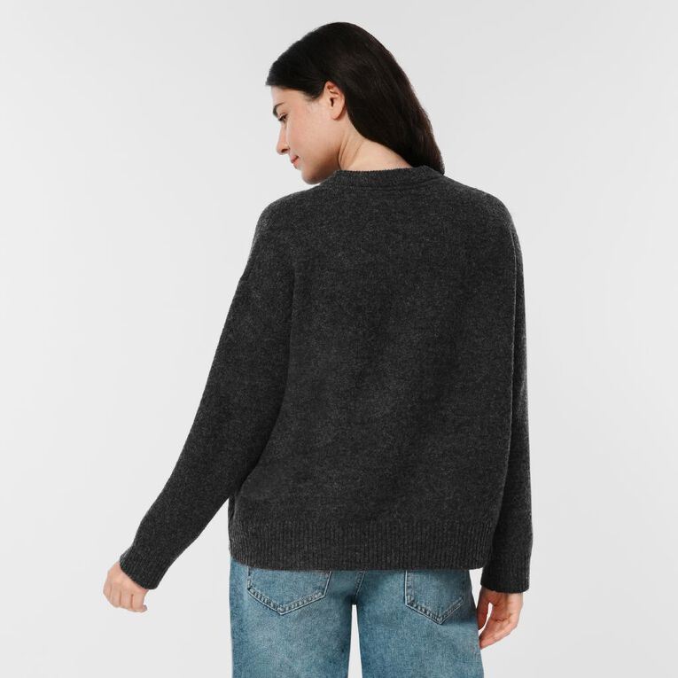 H&H Women's Cosy Oversized Crew Cardigan, Charcoal, hi-res
