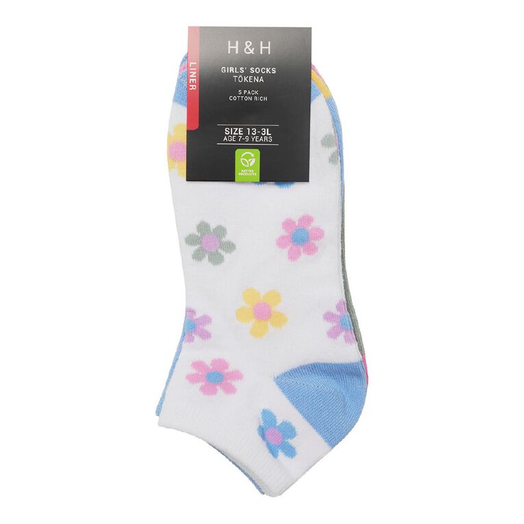 H&H Girls' Jacquard Liner Socks 5 Pack, Pink Mid, hi-res