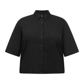 H&H Curve Women's Crop Linen Blend Shirt