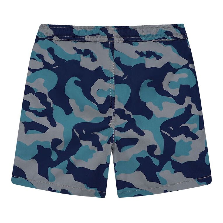 Young Original Printed Cotton Volley Shorts, Blue Mid, hi-res