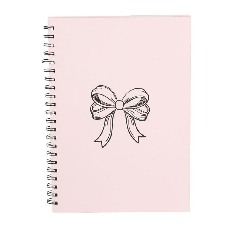 Uniti Stationery Urban Noir Pink Bow Hard Cover A4 Spiral Notebook, , hi-res