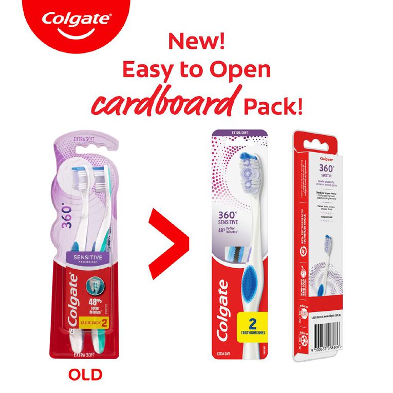 Colgate 360 Sensitive Pro Relief Toothbrush 2 Pack, , hi-res