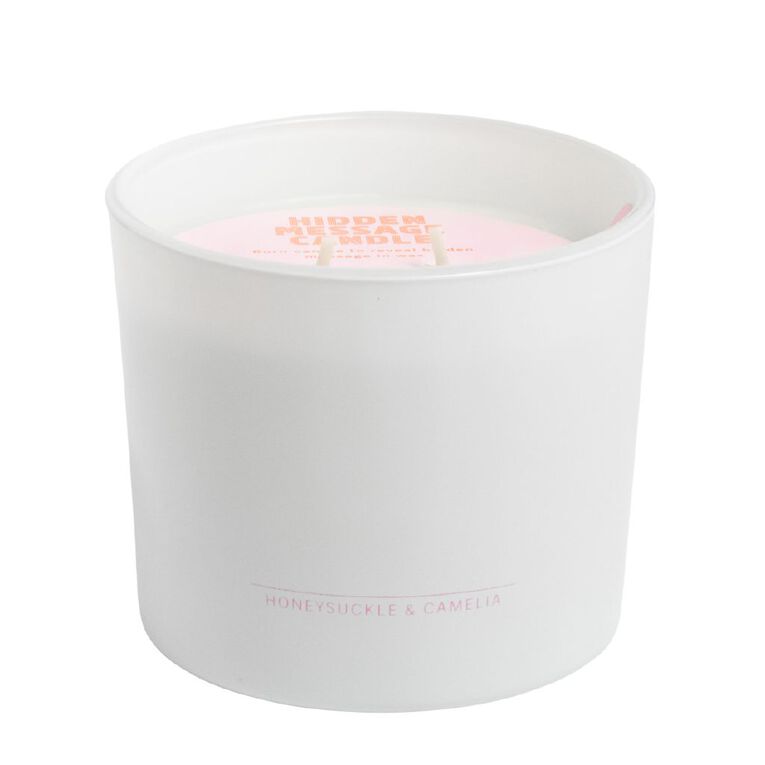 Living & Co Hidden Message Candle Honeysuckle & Camelia Pink 250g, , hi-res