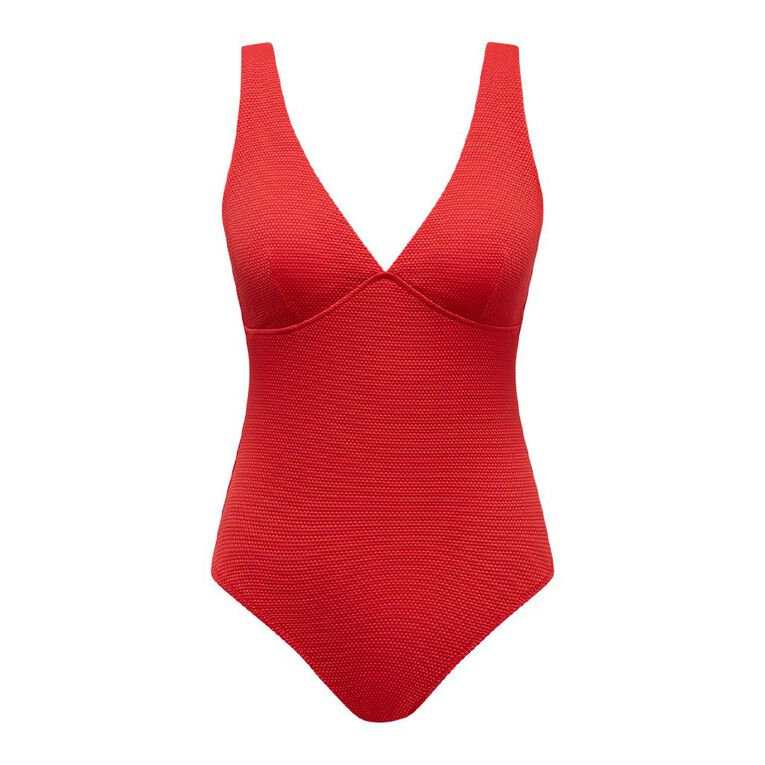 H&H Women's Plunge Cheeky One Piece, Red Mid, hi-res