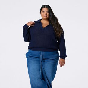 H&H Plus Women's Crochet 3/4 Zip Knit