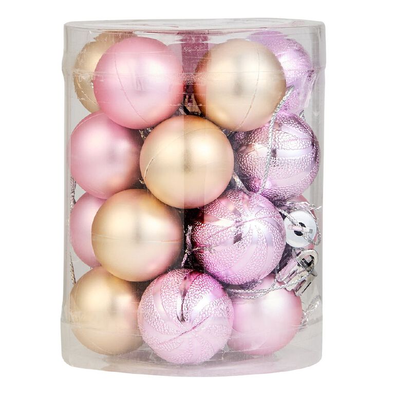 Wonderland Christmas Baubles 3cm Champagne Gold & Pink 20 Pack, , hi-res